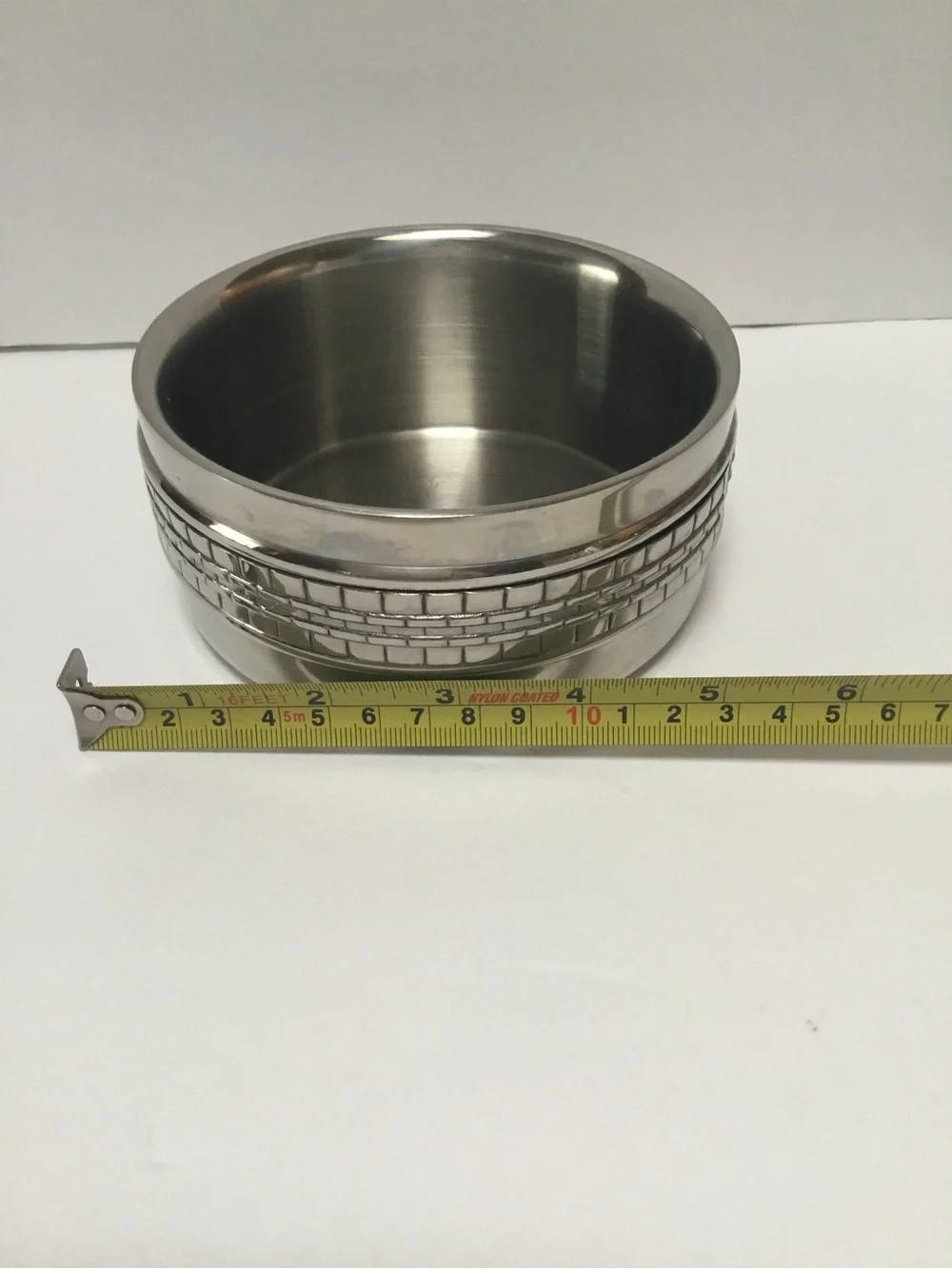 Ralph Lauren Brushed Silver Decorative Bowl with Textured Band and Knife